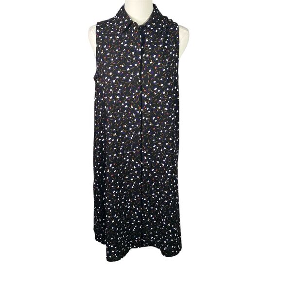 Anne Klein Black‎ Sleeveless Shirt Dress Sz 8 Abstract Print Button Front - Picture 1 of 16
